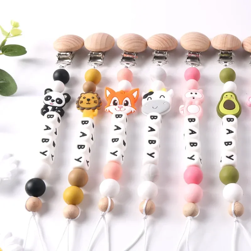 INS Baby ciuccio Clip nome personalizzato Silicone Cartoon Animal Balloon BPA Free Dummy Nipple Holder Clip accessori per neonati