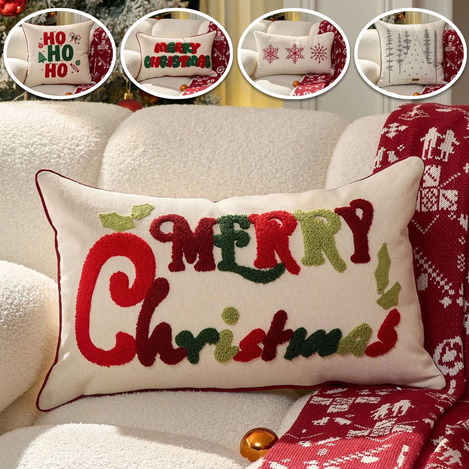 

1PC Throw Pillow Cover 30x50cm/45x45cm Light Luxury Fluffy Cushion Covers Christmas Red Green Waist Pillowcase Xmas Decorations