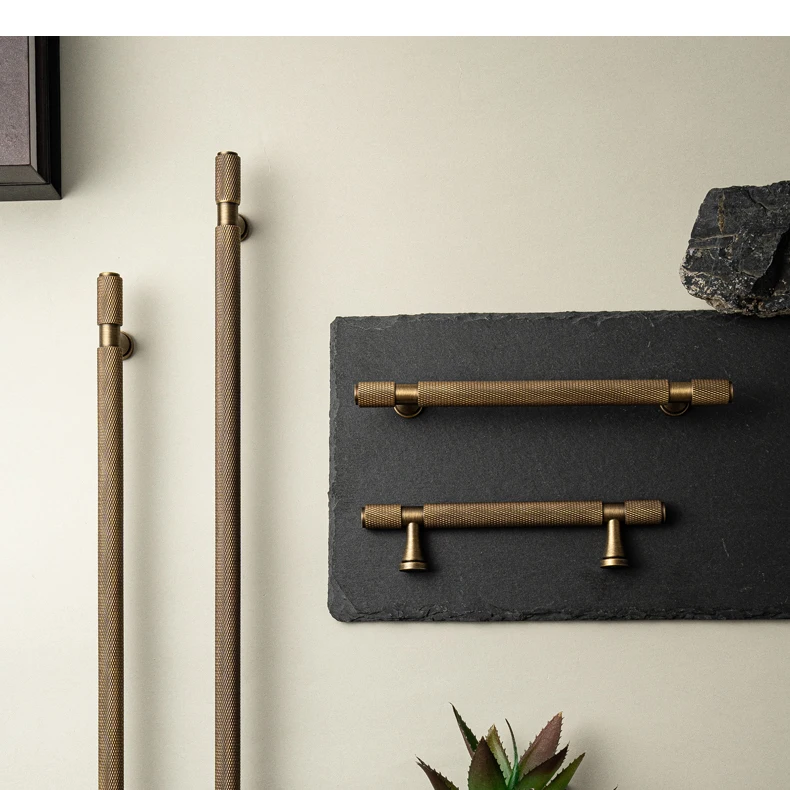 Santaya Solid Antique Brass Handles With Knurled Cross Pattern for Kitchen Cabinet T Bar Pull Bedroom Wardrobes and Drawer Knobs