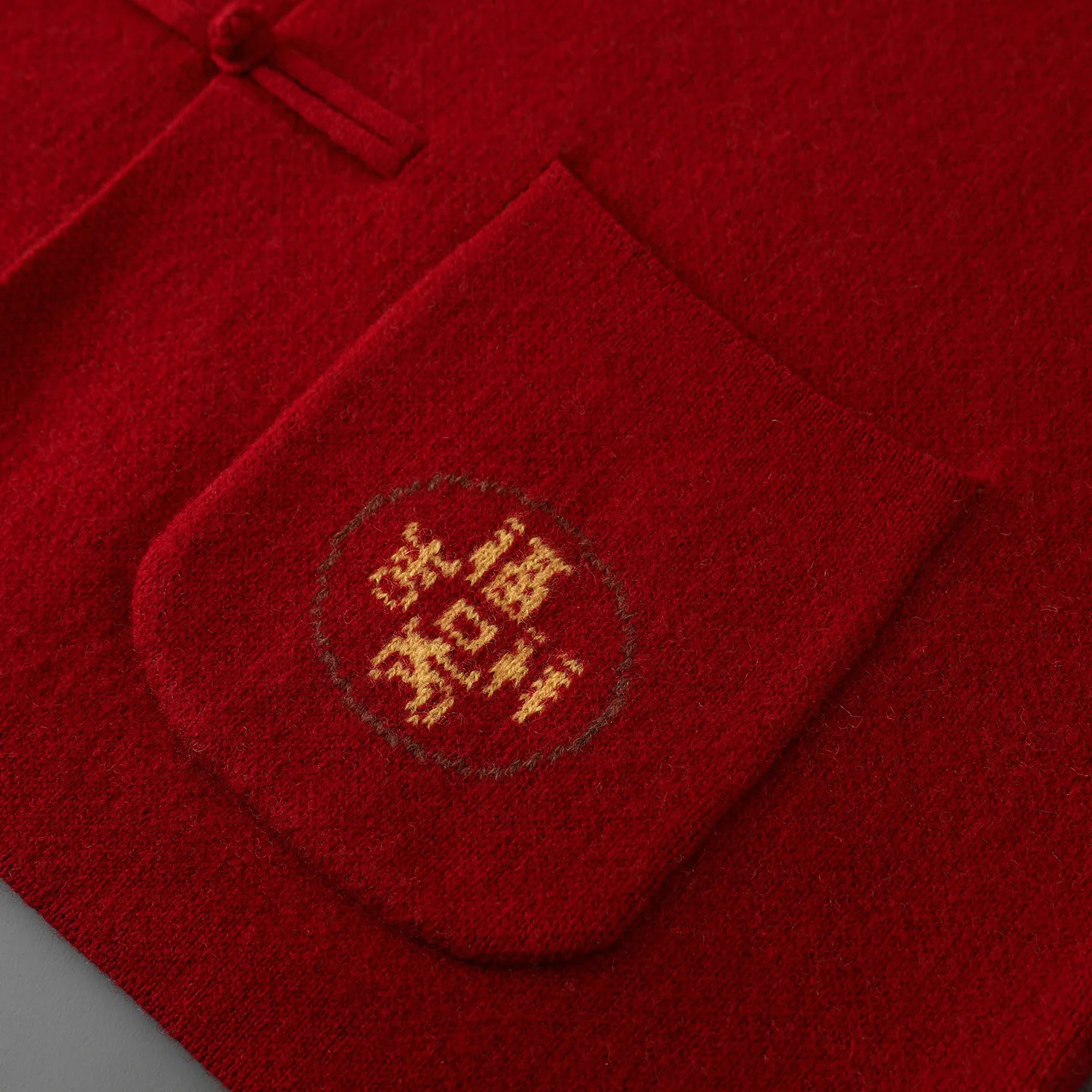 Classic Chinese Jacquard Style Cardigan Pure Australia Wool Sweater Retro button pocket decoration High quality Double-layer Top