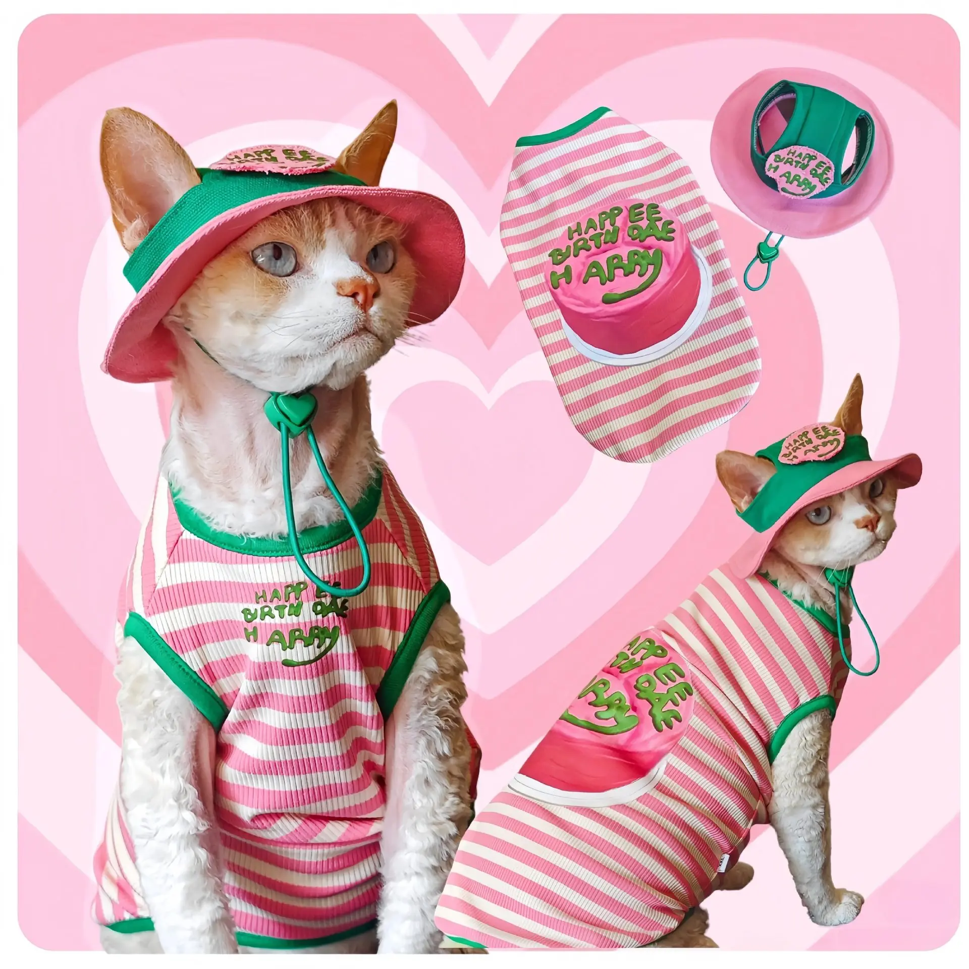 Camiseta de verano con rayas y dibujos cumpleaños para perros pequeños - imagen 5