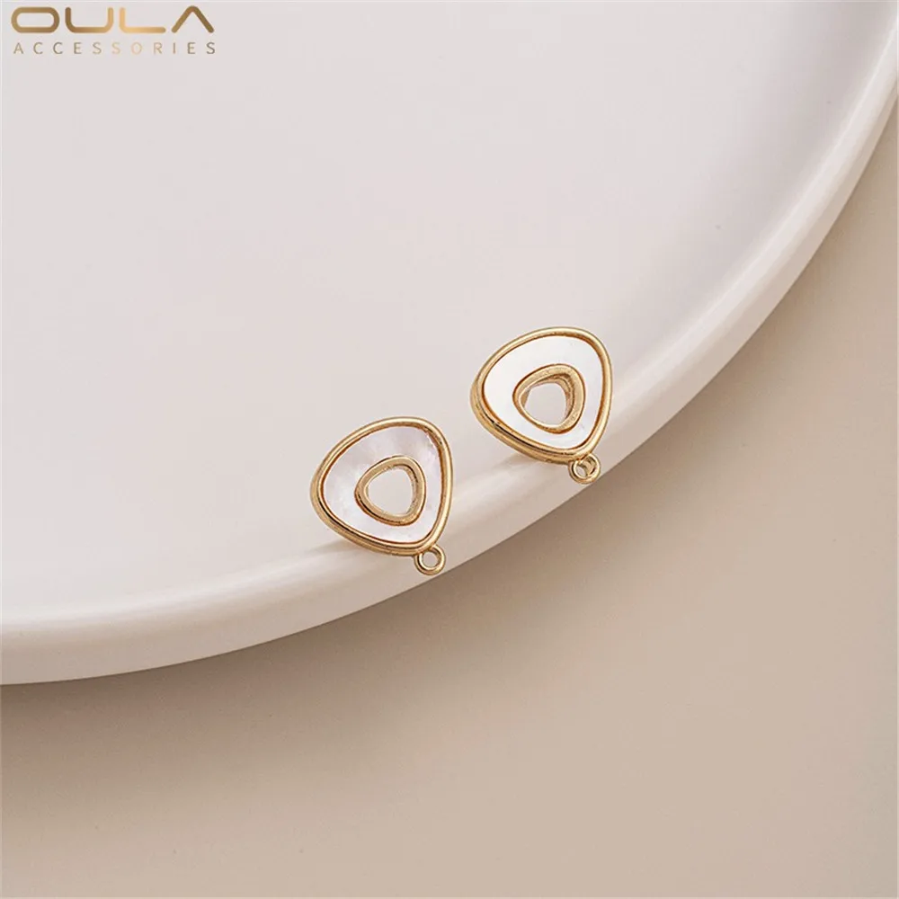 مجموعة أقراط DIY مع قلادة، 925 إبر فضية، أم اللؤلؤ، مطلية بالذهب، مجوفة، أشكال هندسية، طبيعية، 14 قيراط