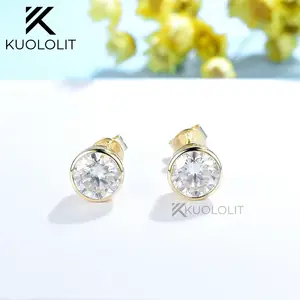 0.20Ct Round Cut Moissanite Triangle Pave Set Screw Back Earring Studs Gifting Earring 14K Yellow Gold Plated Women's 925 Sterling deals Silver