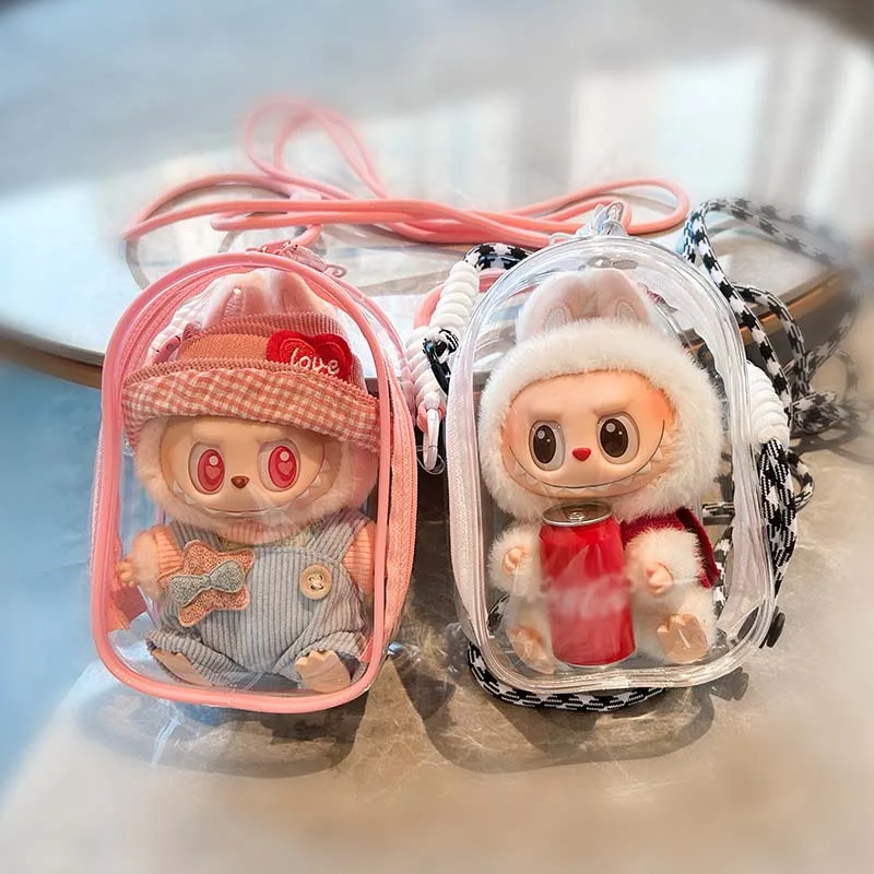 

Labu Protect Case Labubu Sitting Party 15/17cm Cotton Doll Shoulder Pain Bag PVC Storage Bag Labu Walk Bag Dustproof