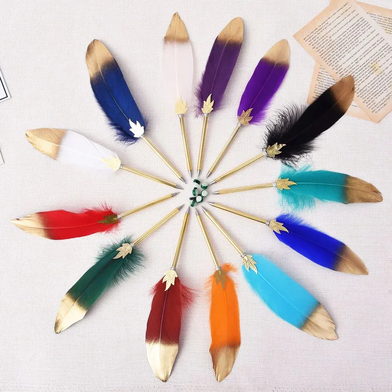 1 Pcs Feather ballpoint pen Creative spray gold feather pen ball Metal signature pen Brush Christmas gift Wedding signature pen