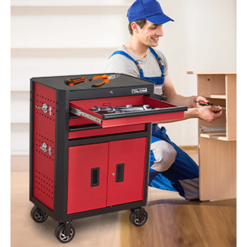 Cassetto con capacità dell'armadio Fodere grandi Bloccaggio Strumenti per strumenti di archiviazione Lavoro Cassapanca per attrezzi rotolante a 3 cassetti da 28 pollici con ruote, Attrezzo in acciaio