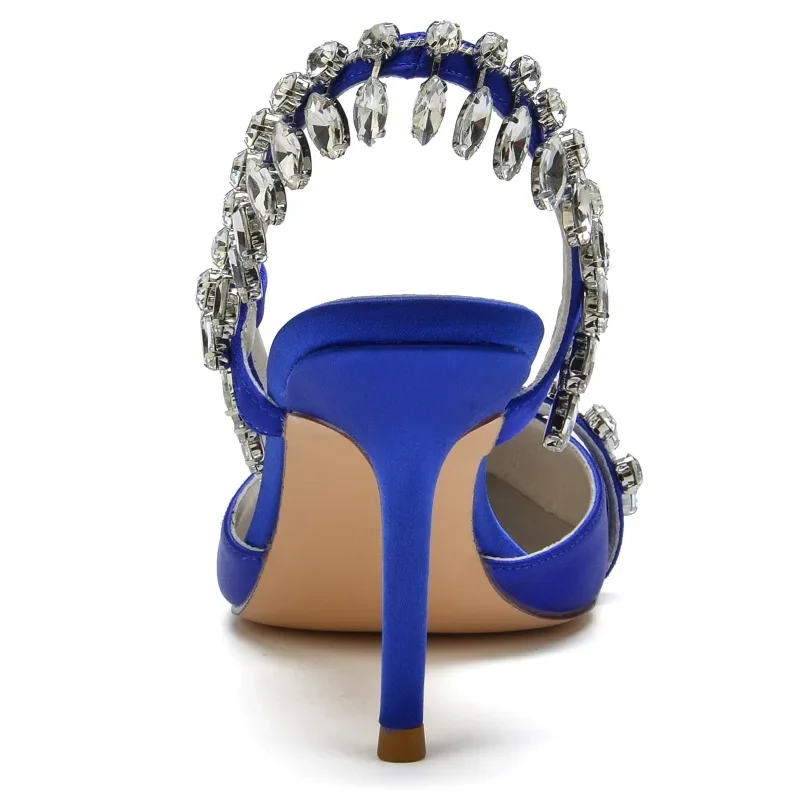 Luxury Diamond Silk Thin High Heels Sandals Women Sexy Pointed Toe Banquet Party Shoes Fashion Elegant Crystal Wedding Shoes