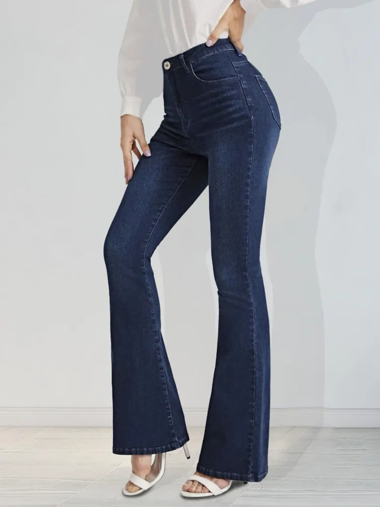 

Blue cat whiskers fashionable elastic flared pants jeans