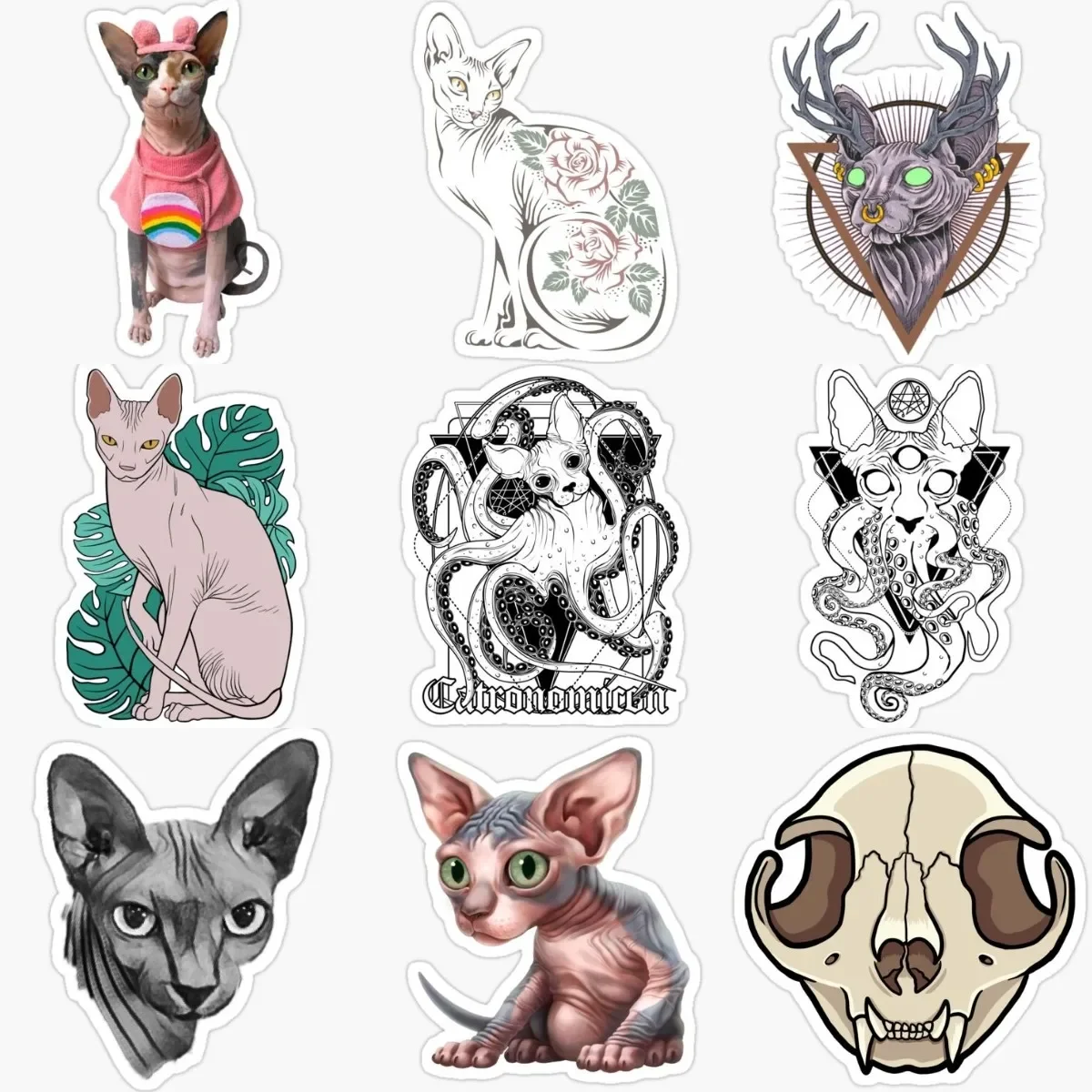 

Sphynx Cat Cthulhu Creative PVC Waterproof Stickers Accessories for Decorate Car Van Wall Bicycle Fridge Window