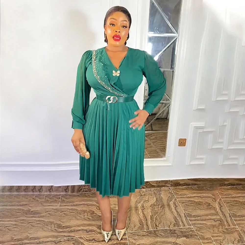 

Африканское женское шифоновое плиссированное вечернее платье больших размеров с длинным рукавом Анкара Дашики Вечерние платья с поясом Элегантный Дубай Абая Кафтан