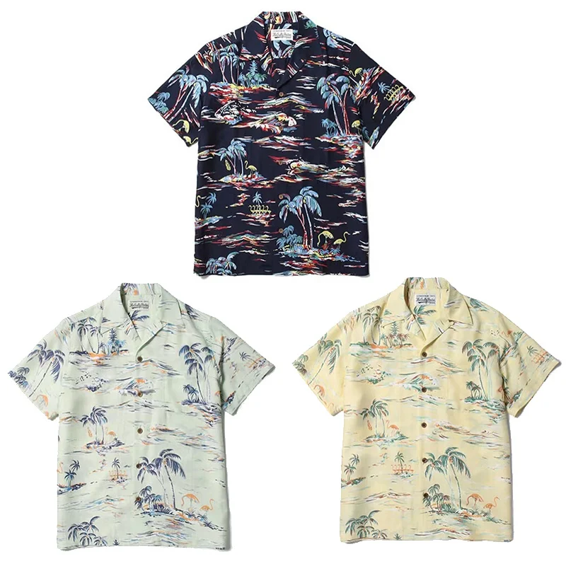 

Island Scenery WACKO MARIA Hawaii Short Sleeve Shirt Best Quality Summer Brand Mens Womens Shirts Tops