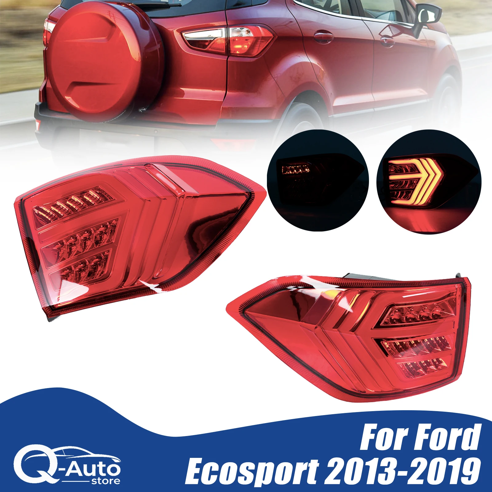 Luz Trasera, Lámpara Trasera, Luz de Freno DRL para Ford Ecosport 2013 2014 2015-2019, Luz de Parada, Luz Direccional, Pieza de Auto