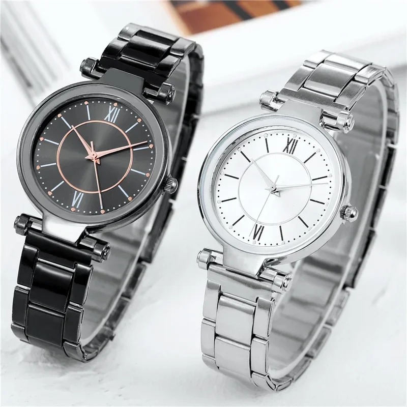 

Luxury Jewelry Rose Gold Stainless Steel Watches Female Classic Round Dial Quartz Watch Women Business Wristwatches Wrist Reloj