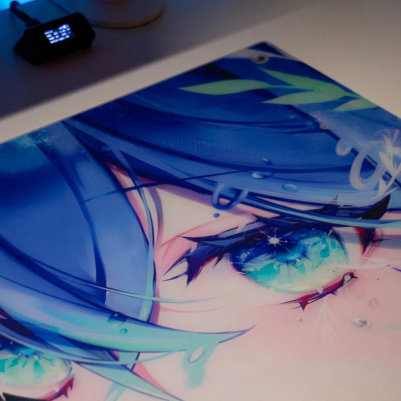 Blue Hair Girl Glass Mouse Pad Japan Anime Etched Office Desktop Mat E-sports Game FPS Specific Glass Mousepad Game Accessories