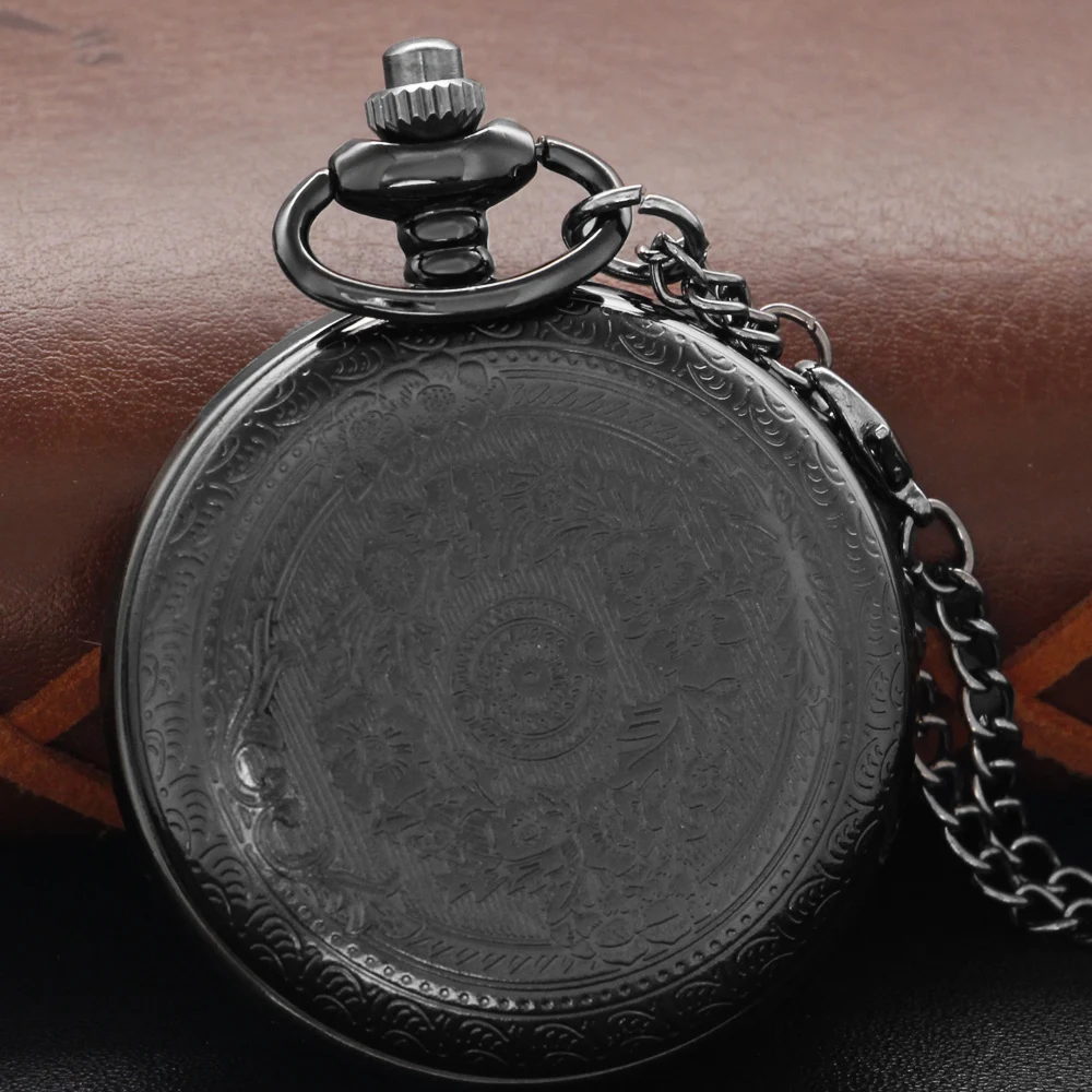 Black Number to My Husband Text Quartz Pocket Watch Vintage Necklace Pendant Universal Clock Gift for Boys and Girls