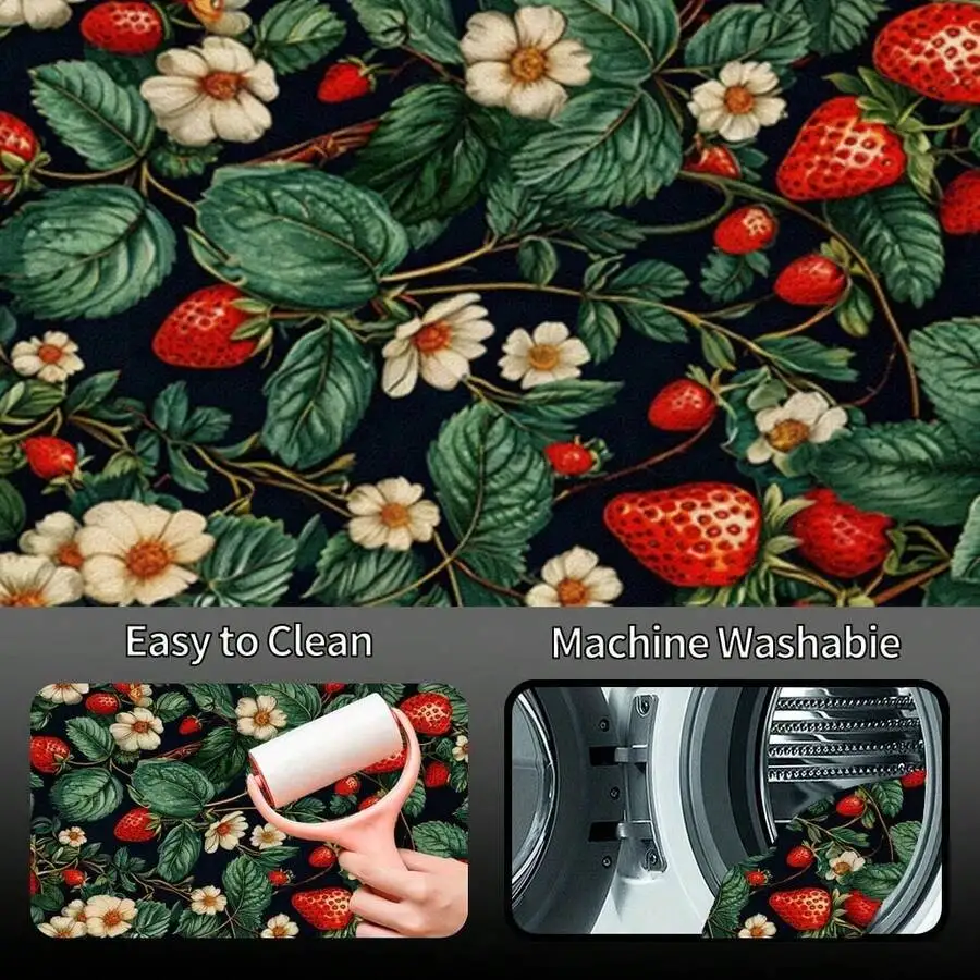 

Strawberry Floral Print Car Trunk Mat Polyester Floor Liner Universal Fit Easy Clean Machine Washable