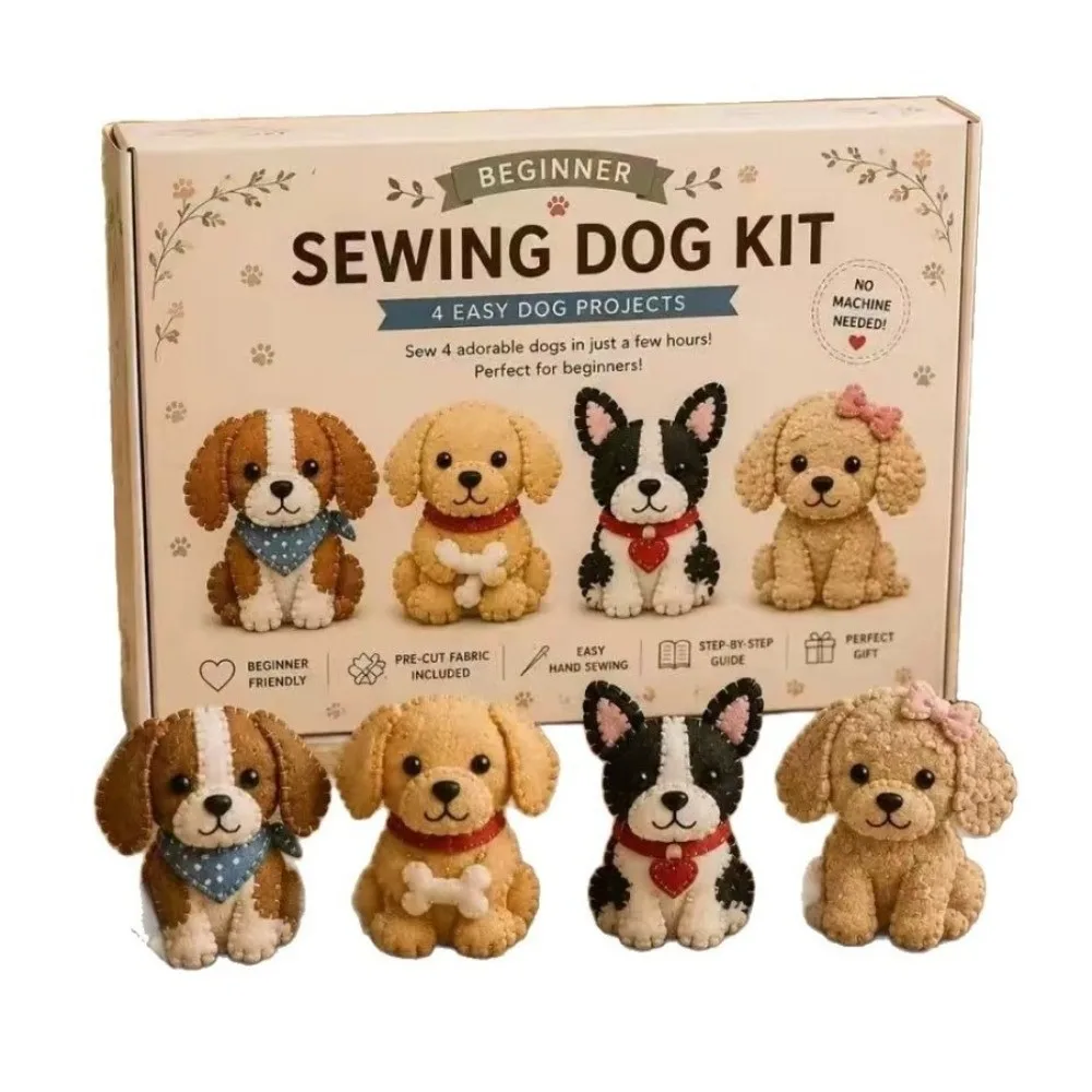 Cartoon Animals DIY Sewing Kit Pre-cut Fabric Easily Sewing Handmade Sew Set Bird Cat Dogs with Guide Cloth Sewing Crafts