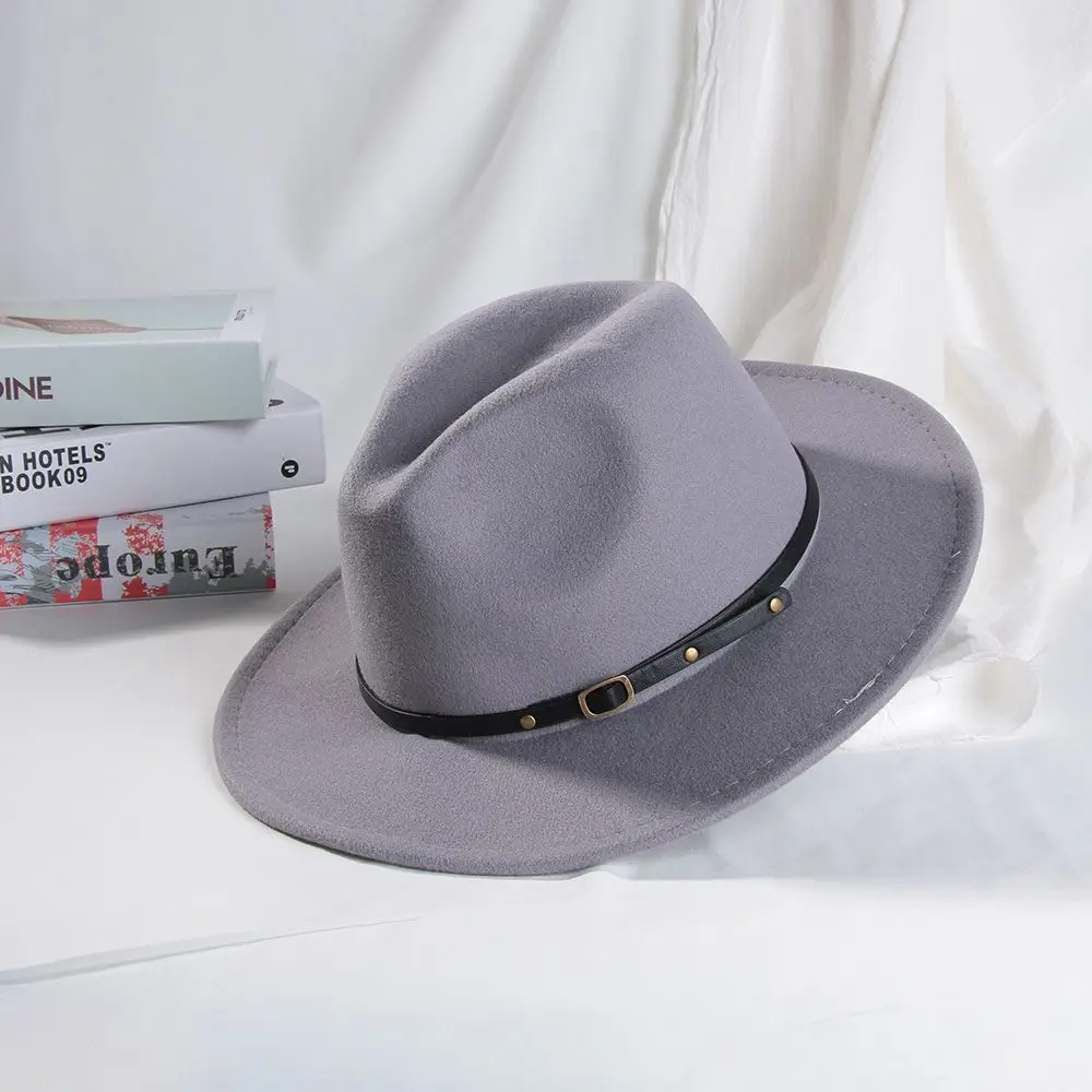 Vintage Vilt Fedora Hoed Mode Panama Jazz Hoed Met Riem Gesp Brede Rand Cowboy Hoed Dagelijkse Street Wear Bruiloft Feestartikelen