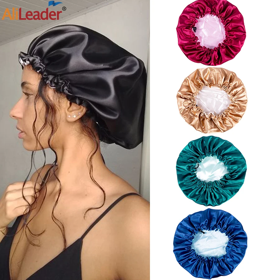 

Women Double Layer Satin Bonnet Sleep Cap For Long Curly Springy Hair Reversible Adjust Silky Satin Cap Hair Styling Accessories