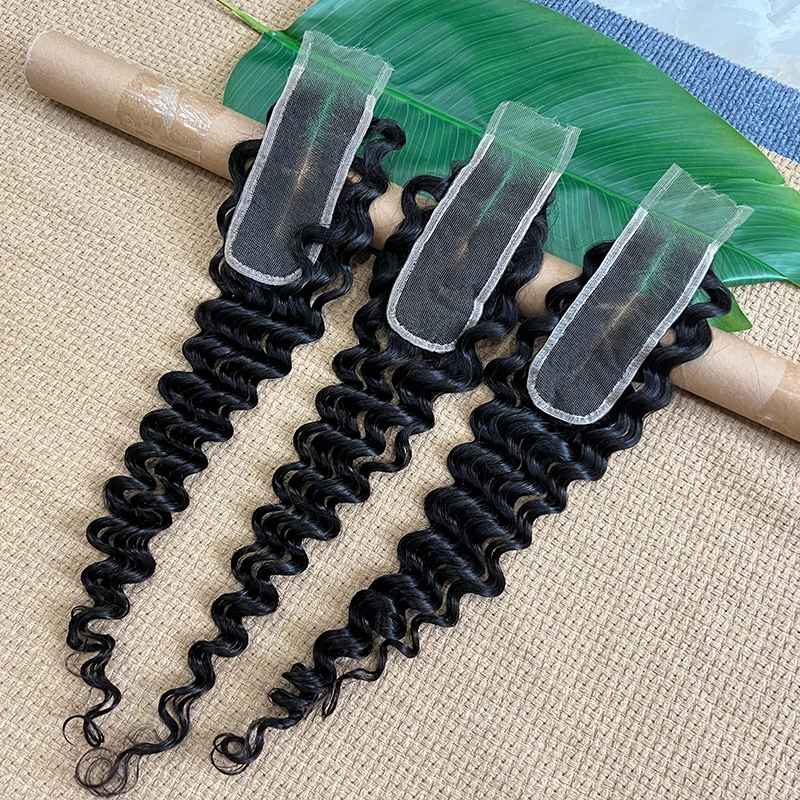 Onda profunda 2x6 hd fechamento de renda apenas cabelo virgem real hd fechamento de renda derreter pele pré arrancado cabelo humano para mulher parte média