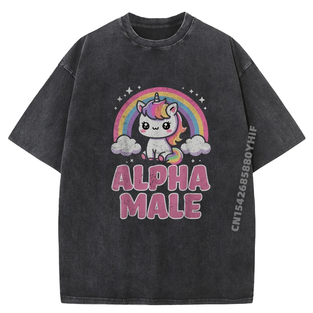 

Ironic Cute Alpha Male Unicorn Slogan Tops & Tees Gift Idea Graphic T-shirts Women Outdoor Washed T-Shirt