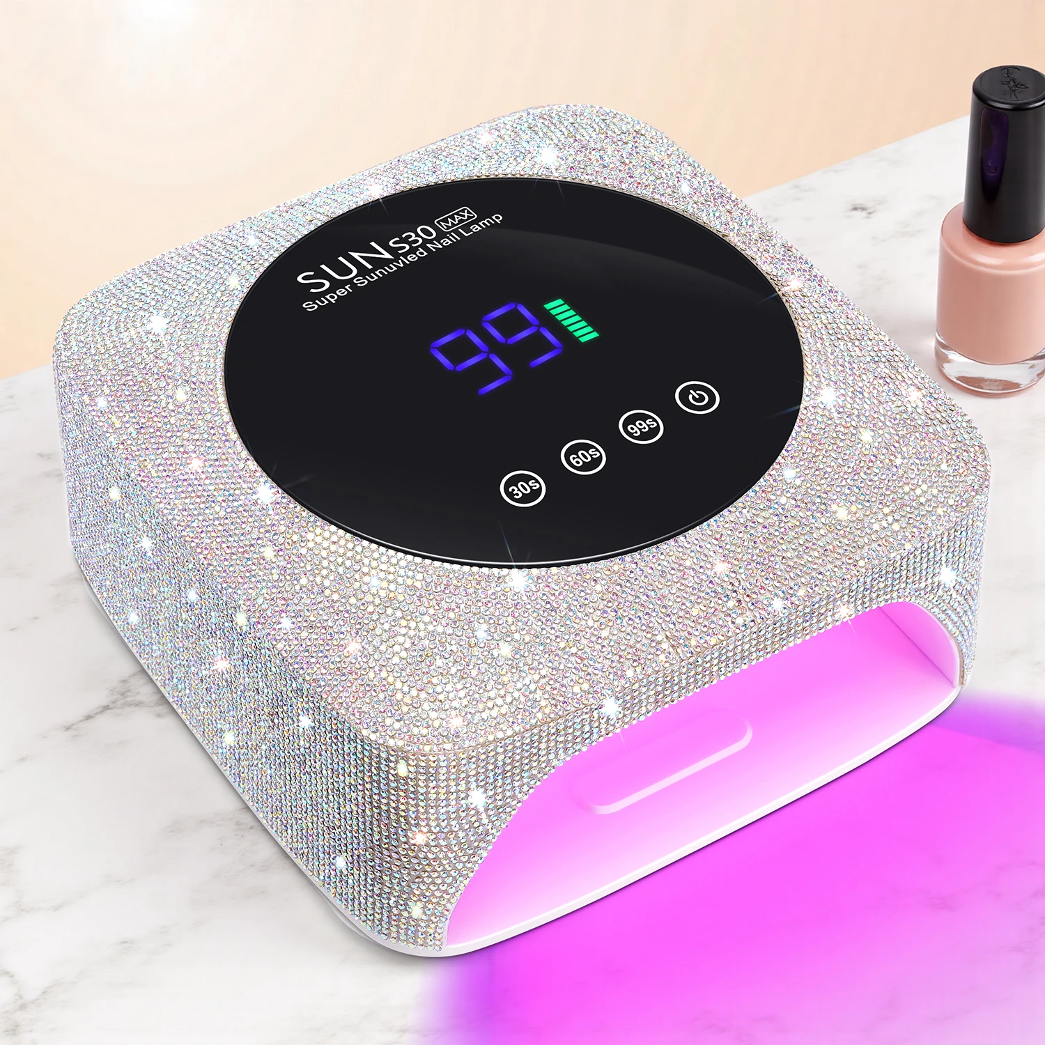 Rhinestone Nail Lamp: 57 LED Beads, 3 Timers, Smart Sensor & Power Bank Function - Rechargeable UV/LED Gel Polish Curing Light
