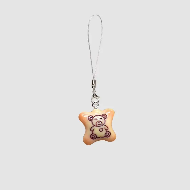 1/2pcs Love Bear Biscuit Phone Charms Pendant Kawaii Anime Keychain Lucky Accessories For iPhone XR Schoolbag Ins Korea New Case