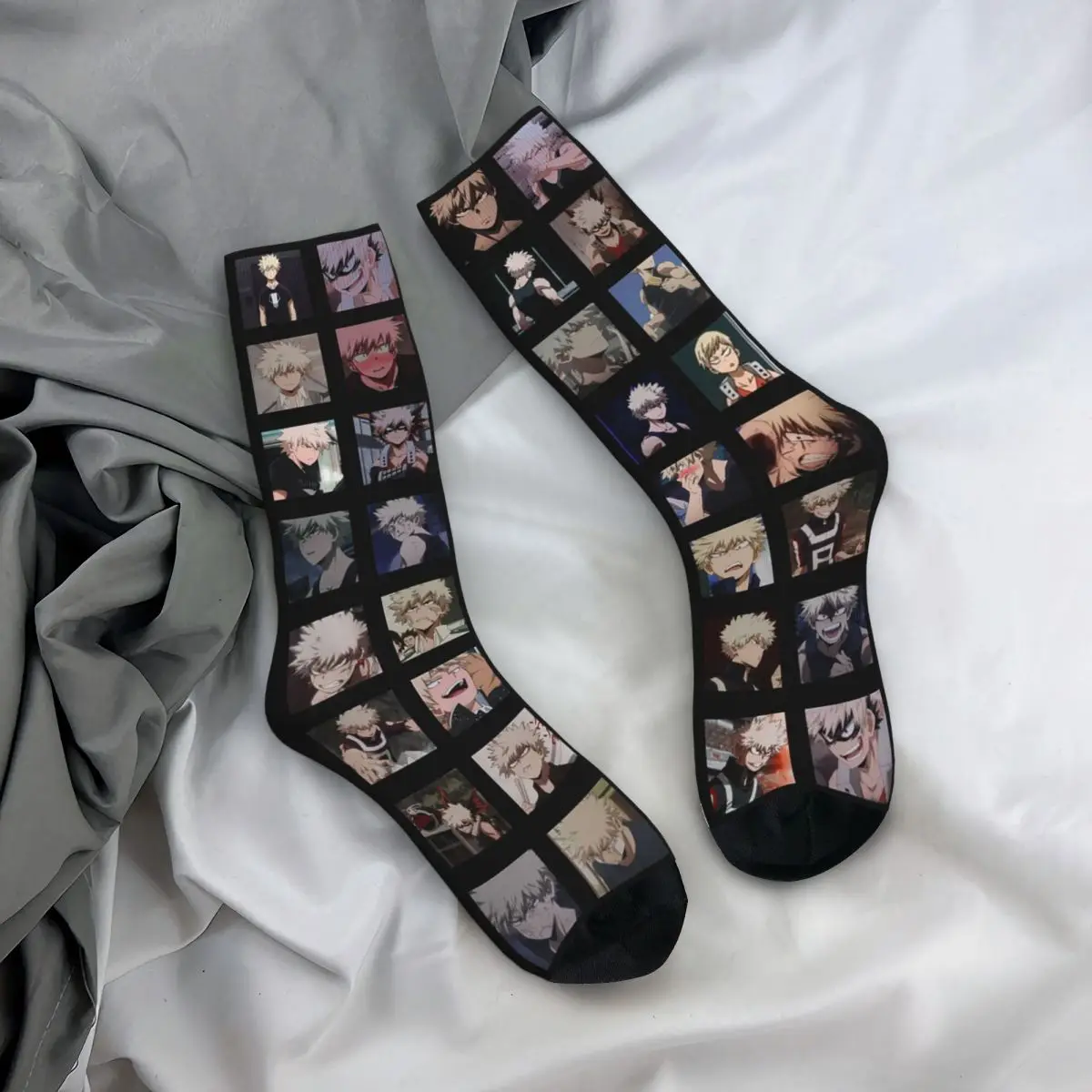 Medias de tripulación para todas las estaciones Bakugo Katsuki, calcetines My Hero Academia, calcetines largos divertidos, accesorios para hombres y mujeres, regalo de cumpleaños