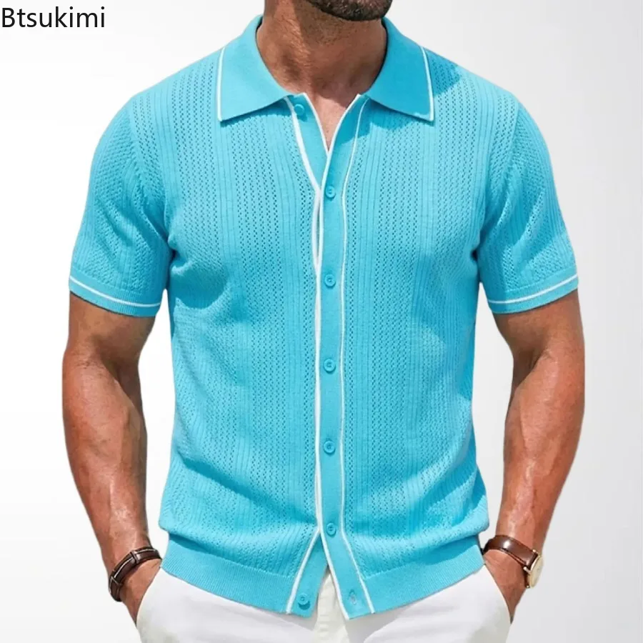 Summer Casual Short Sleeve Polo Shirts 2026 Men's High Grade Business Knitted Shirts Breathable Cardigan Tops Male Golf T-shirts