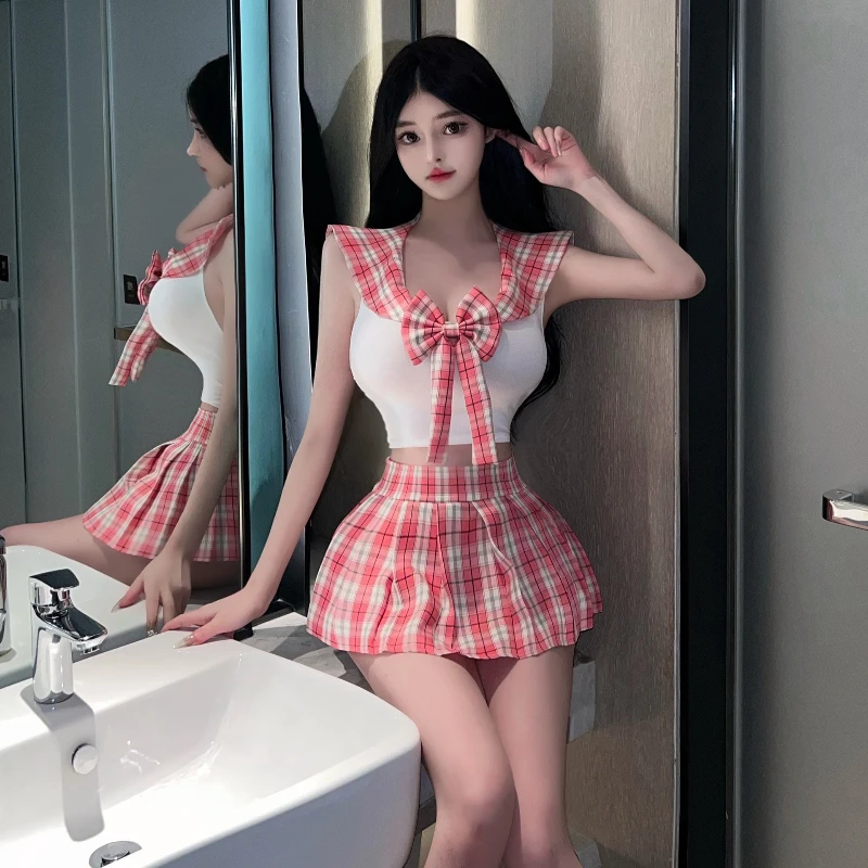 اليابانية Kawaii JK طالب موحدة إغراء الساخن مثير القوس بحار طوق أعلى منقوشة تنورة قصيرة تأثيري كلية تلميذة ازياء #2