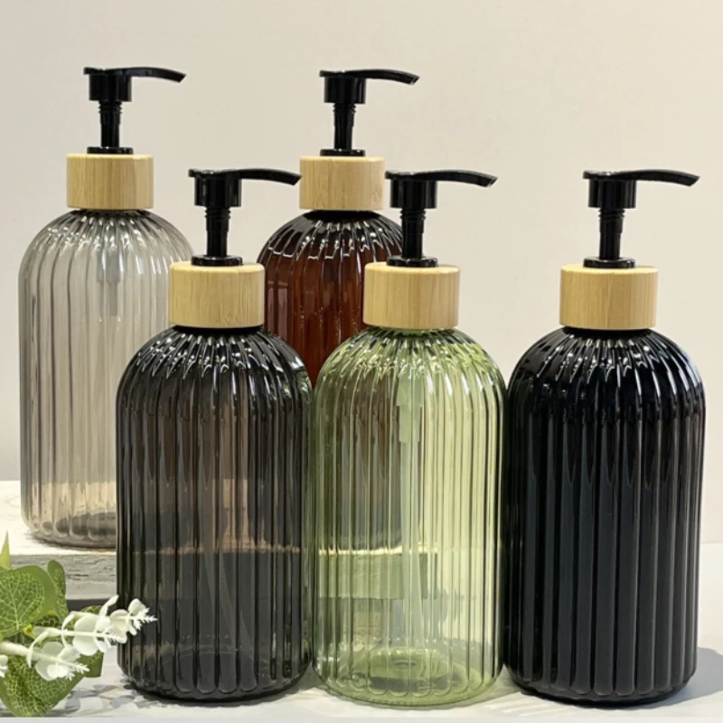 1Pcs Strip Soap Dispenser with Bamboo Pump Refillable Bottle Conditioner Lotion Shampoo Body Wash Empty Container Plastic Bottle