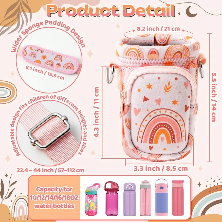 Bolsa transportadora de garrafa de água com alça para suporte de bolsa de garrafa de água com alça acolchoada bolso 10 12 14 16 18oz para meninos meninas escola