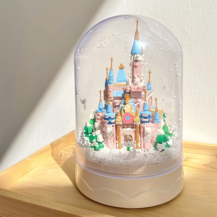 

Crystal castle building blocks. A pink building block castle, a beautiful desktop ornament, a perfect gift, a holiday present.