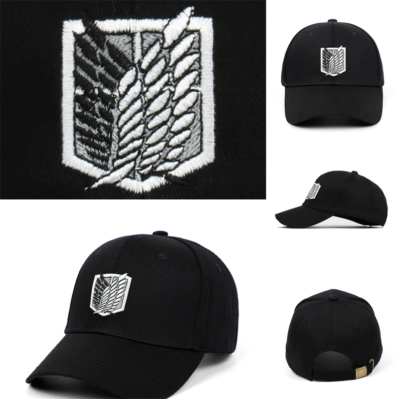 Anime atak na Titan czapka z daszkiem 100% bawełna aot pułk tata kapelusz haft czapka z daszkiem kobiety mężczyźni Snapback czarna tarcza prezent