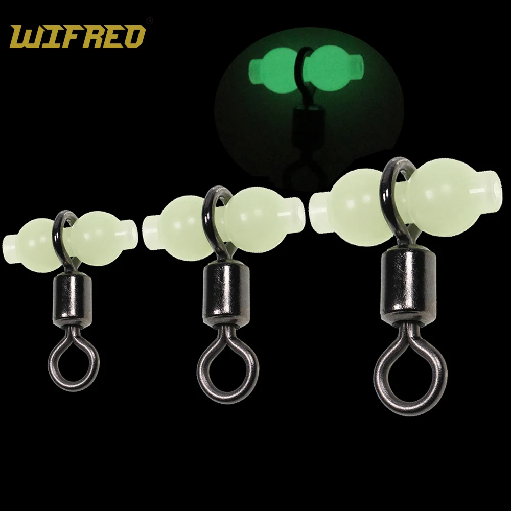 

Wifreo 40pcs 3 Way Luminous Fishing Swivel Connector Rolling Barrel Cross-line Fluorescent Beads Fishhook Lure Line Connector