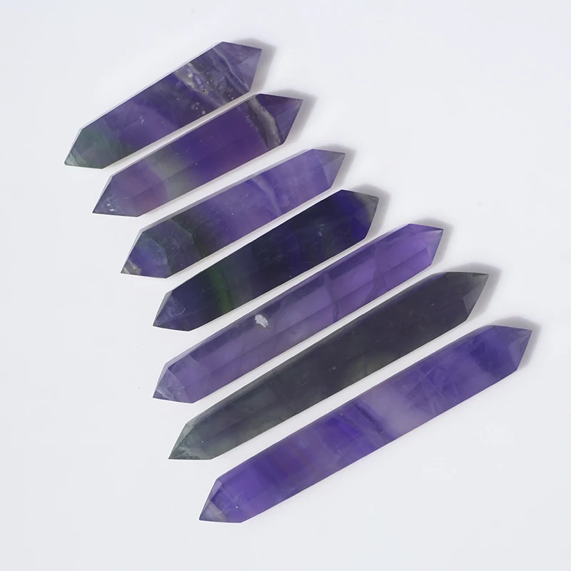 1pc Natural blue purple Fluorite Crystal Hexagonal Double Terminated Point Wand Meditation Energy Reiki Healing Stone