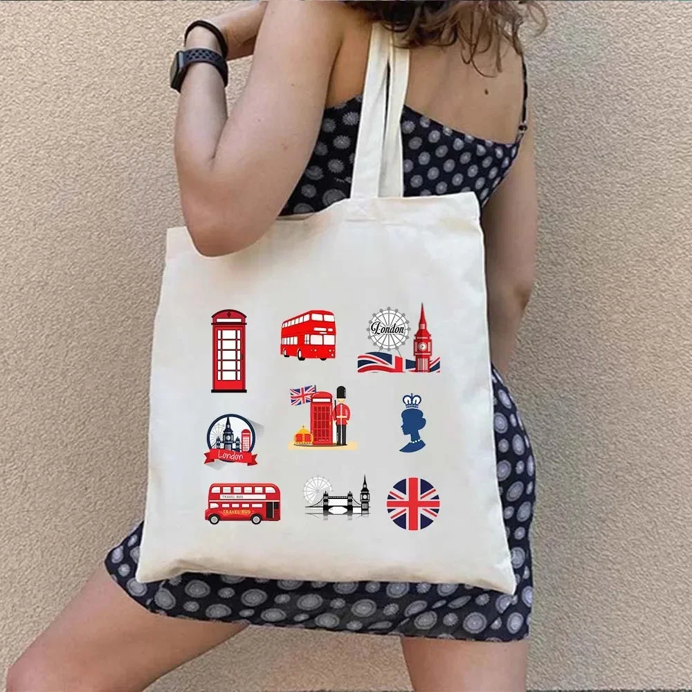 London UK Paris France Travel Pack British Royal Coat of Arms Shopper Harajuku Shopping Canvas Tote Bag Women\'s Shoulder Handbag