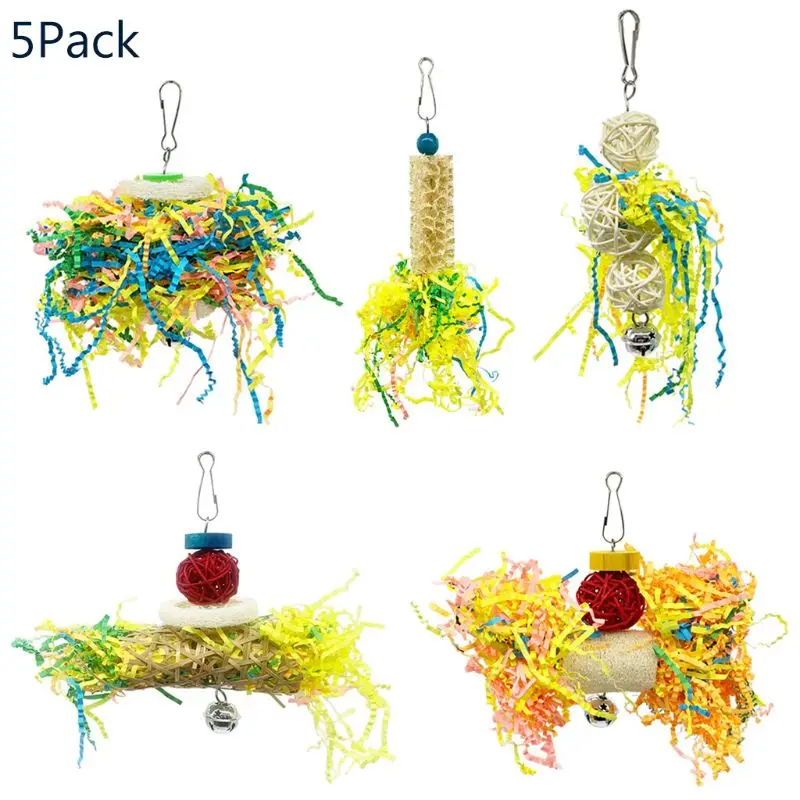 D0AD 5 Piece Small Parrot Chewing Rattan Ball Foraging Toy for Lovebird