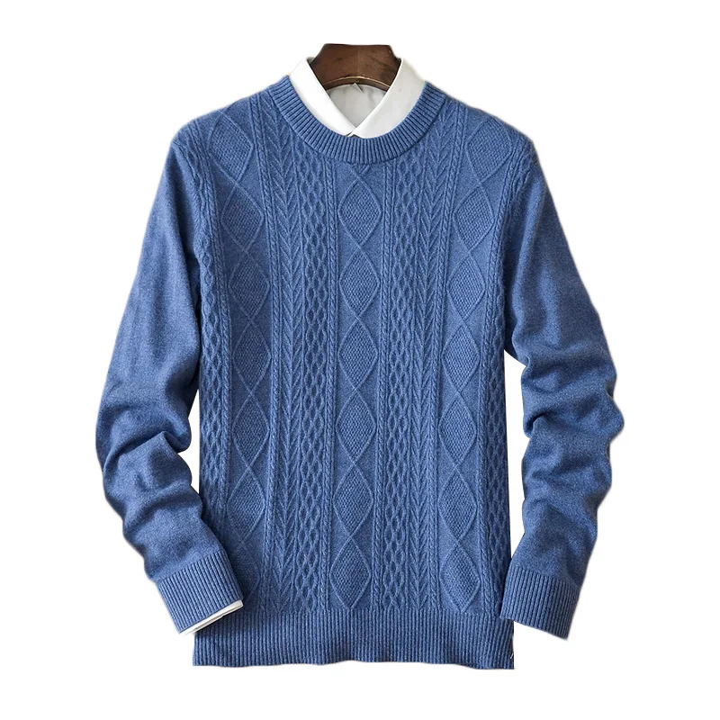 Round neck thick sweater cashmere sweater 3D twist knit shirt young and middle-aged men's autumn and winter sweater