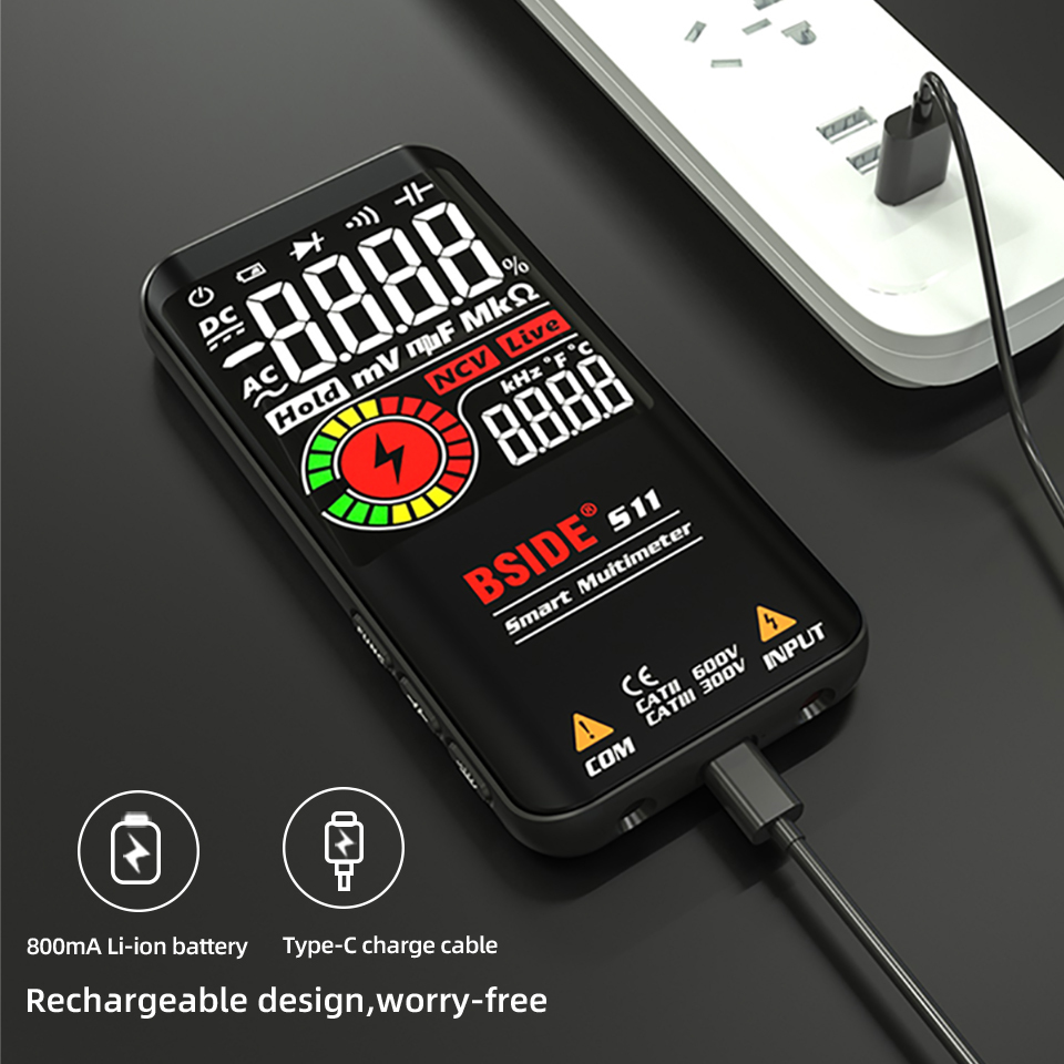  BSIDE Digital Multimeter Color Display 9999 Count Auto Range Voltmeter Rechargeable with EMF Detector Capacitance Diode Tester 