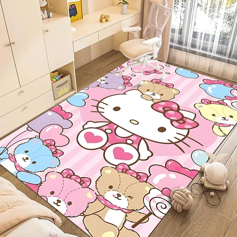 15 Sizes Sanrio Holle Kitty Printing Carpet for Living Room Bedroom Girls Room Home Decor Pink Room Decor Non-slip Mat Area Rug