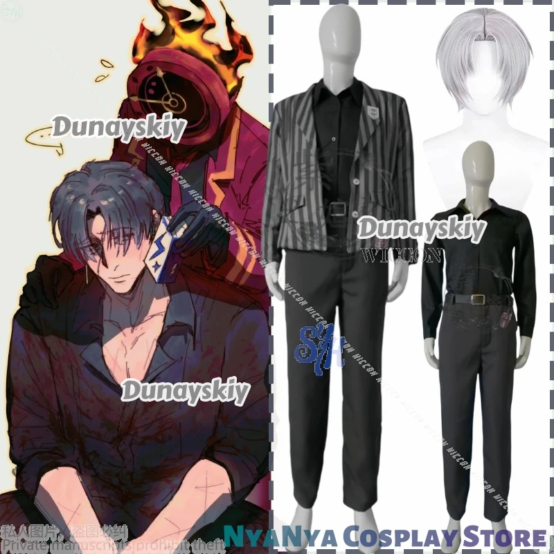 ชุดคอสเพลย์ Vergilius จากอนิเมะเกม Limbus Company สีดำเทาลายทางสไตล์โกธิค ชุดยูนิฟอร์มสุดเท่ ชุดแฟนซีสำหรับงานปาร์ตี้ฮาโลวีน