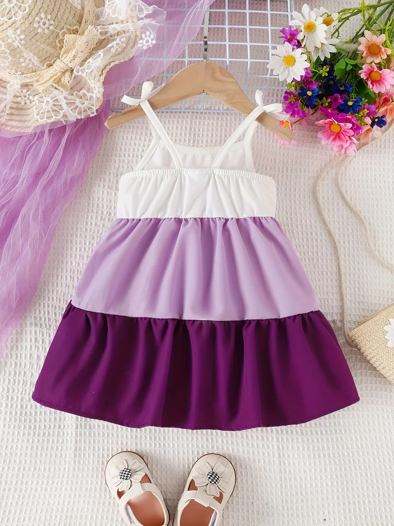 Summer Cool Cute Baby Girl Patchwork Color Contrast Halter Sundress Outdoor Casual Sweet Comfortable Breathable Beach Dress