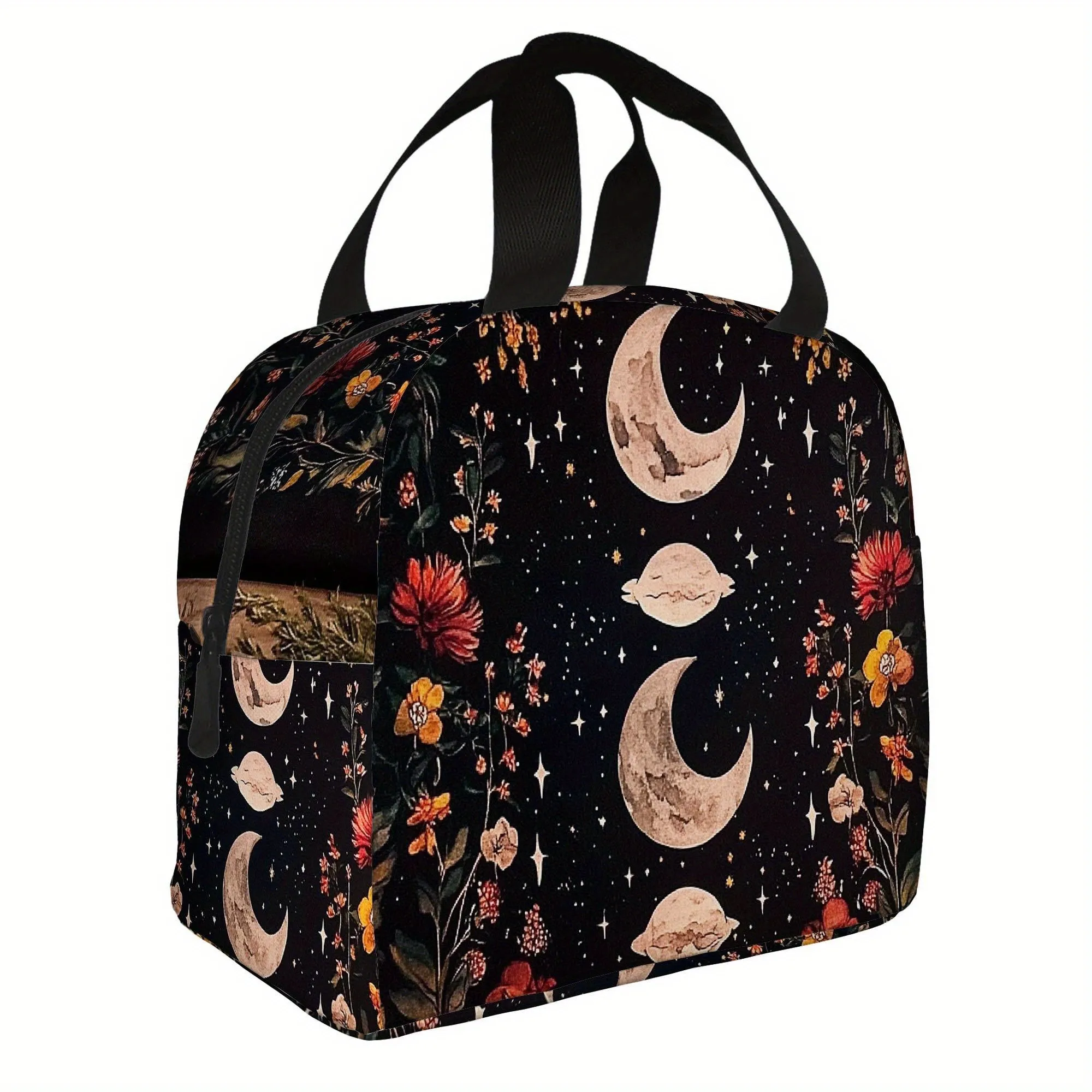 Celestial Moon Floral Lunch Tote Bag Insulated Thermal Portable Keep Food Fresh