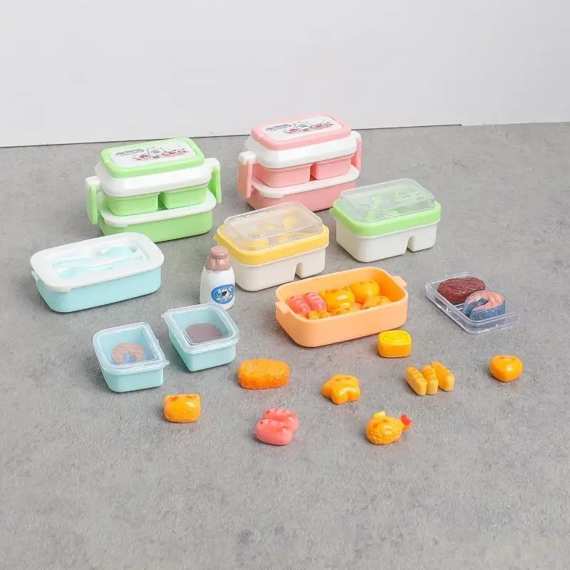 1 Set Mini Cartoon Lunch Box Tableware Decor Toys Dollhouse Kitchen Storage Box Simulation Scene Props For Doll Accessories