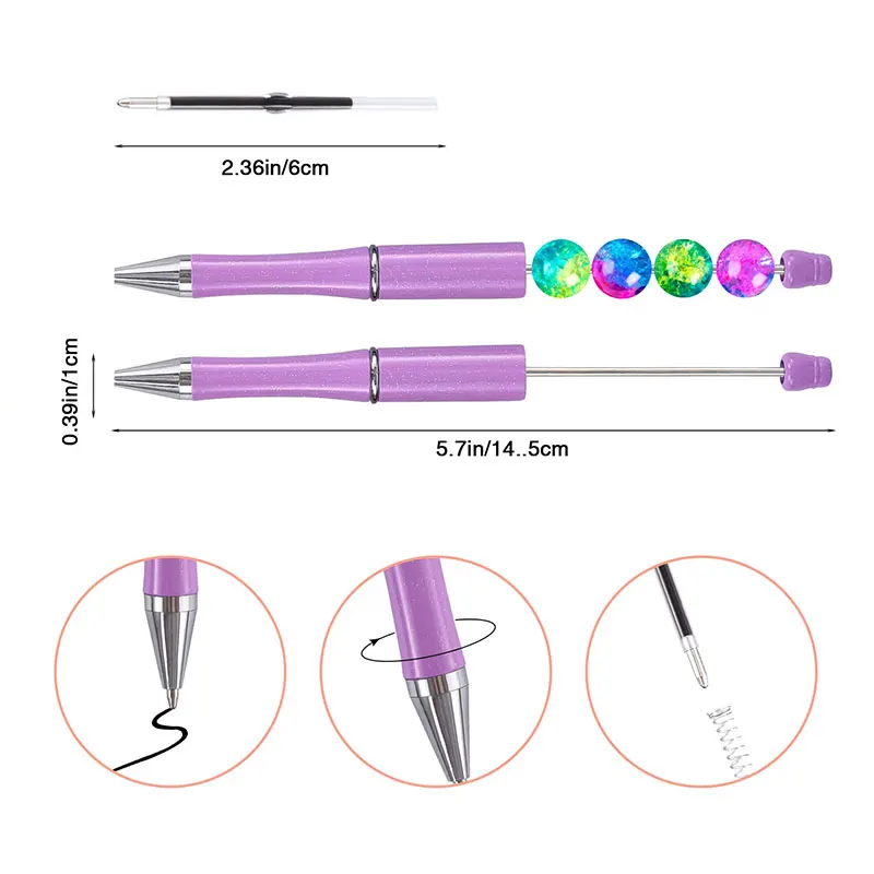 Imagem -05 - Canetas de Contas de Plástico Sortidas Faça Você Mesmo Canetas Esferográficas de Tinta Preta para Crianças Estudantes Material Escolar de Escritório 25 Peças