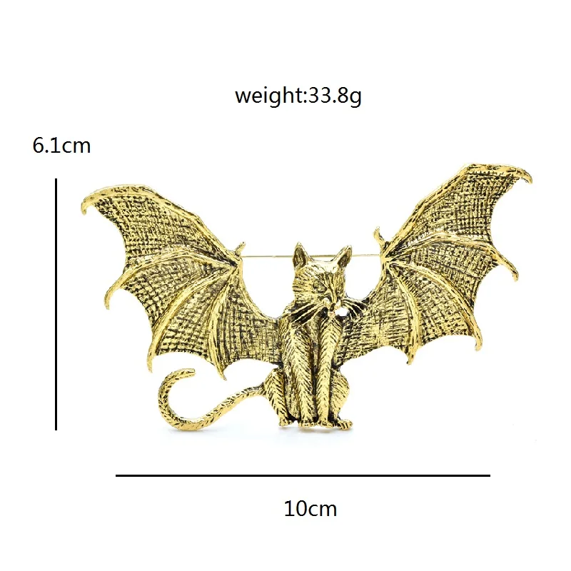 Wuli&baby Vintage With Wings Cat Brooches For Women 2-color Metal Flying Cat Elf Party Casual Brooch Pins Gifts