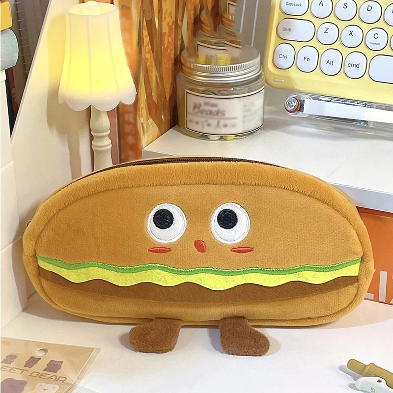 1 قطعة لطيف همبرغر الخبز نخب أفخم قلم رصاص الحقيبة سعة كبيرة Kawaii القرطاسية العناصر الفتيات الاطفال العودة إلى المدرسة هدية