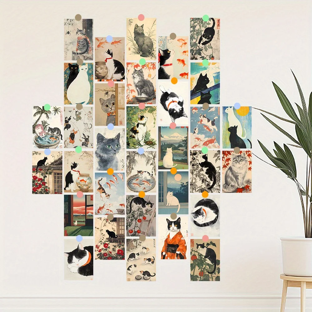 32pcs Japanese Cat Postcards, Gift Collection, Artistic Gifts, Decorative stickers, Souvenirs, Can Be Collected or Mailed