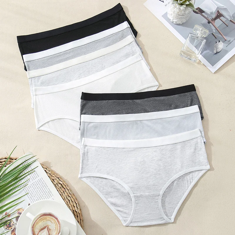 3 pçs/algodão calcinha feminina moda listrado respirável roupa interior feminina simples confortável briefs esportes lingerie íntima